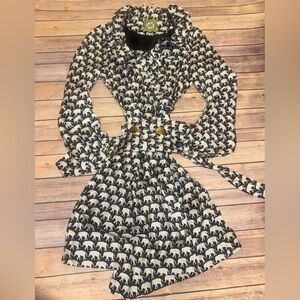 EUC Elizabeth McKay Scotland Black and White Elephant Wrap Dress size 8